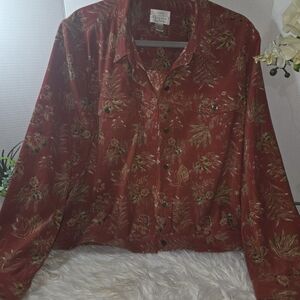 Christopher & Banks Dark Orange Floral Button Shirt. Size XL